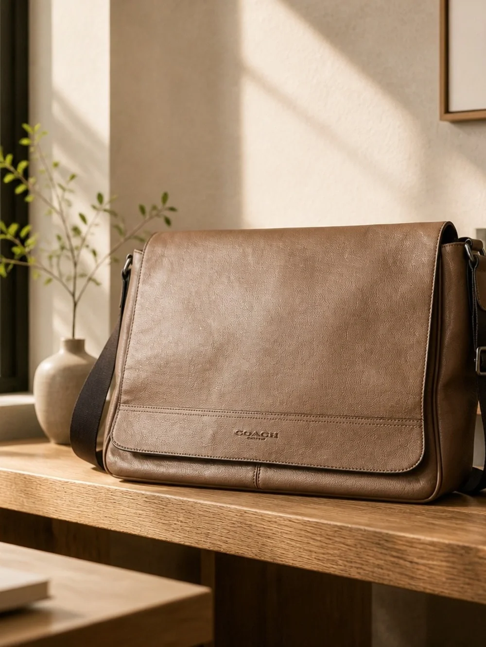 Coach Brown Leather Messenger Bag with Adjustable Strap